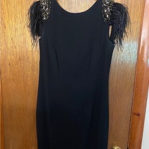 Basler black evening dress beads and feathers